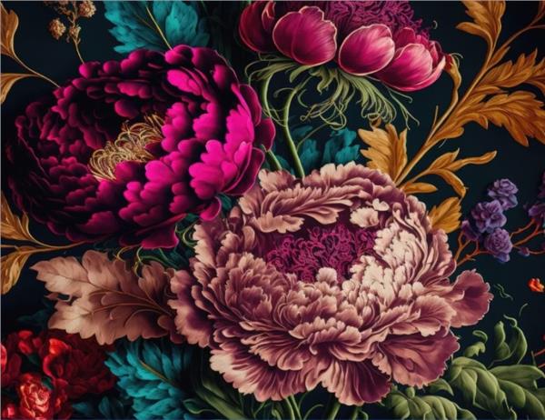 Siyah Zemin Büyük Çiçek Desen Duvar Kağıdı