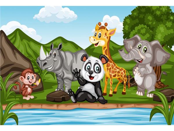 Hayvanlar Alemi Çocuk Odası Duvar Kağıdı Panda ve Zürafa