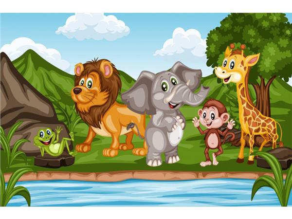 Hayvanlar Alemi Çocuk Odası Duvar Kağıdı Aslan ve Zürafa