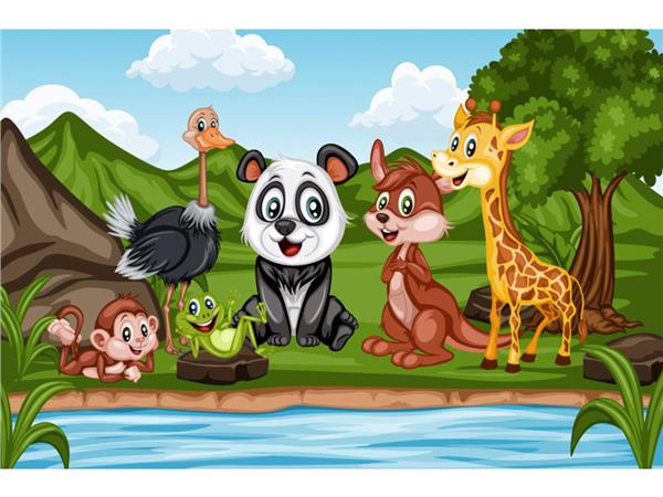 Hayvanlar Alemi Çocuk Odası Duvar Kağıdı Panda ve Kanguru