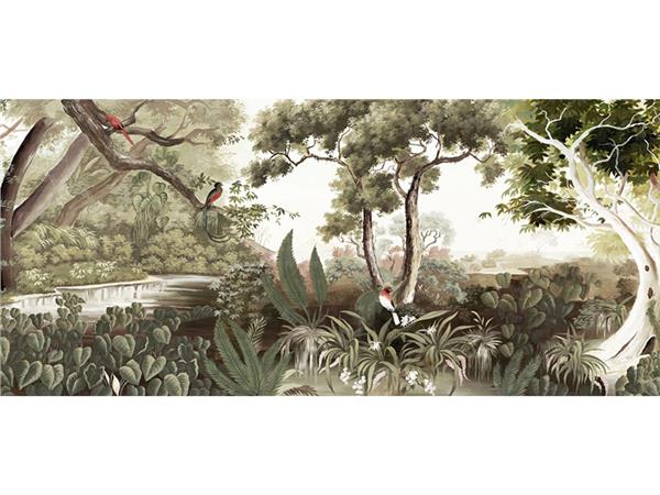Vintage Ağaçlar ve Tropikal Yapraklar 3D Duvar Kağıdı