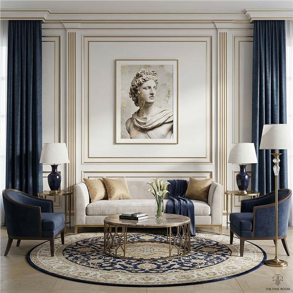 Gold Detaylı Klasik Çıta ve Sütun Desenli Duvar Kağıdı – Zarif Dekoratif Duvar Tasarımı