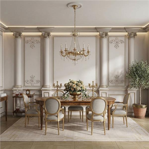 Klasik Sütun ve Dekoratif Çıta Panel Desenli Duvar Kağıdı