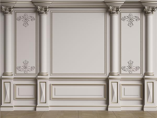 Klasik Sütun ve Dekoratif Çıta Panel Desenli Duvar Kağıdı