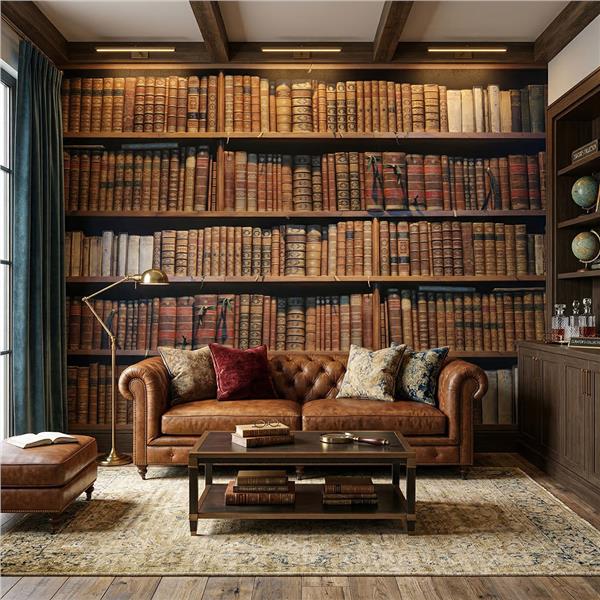 Kitaplık ve Kütüphane Desenli Duvar Kağıdı