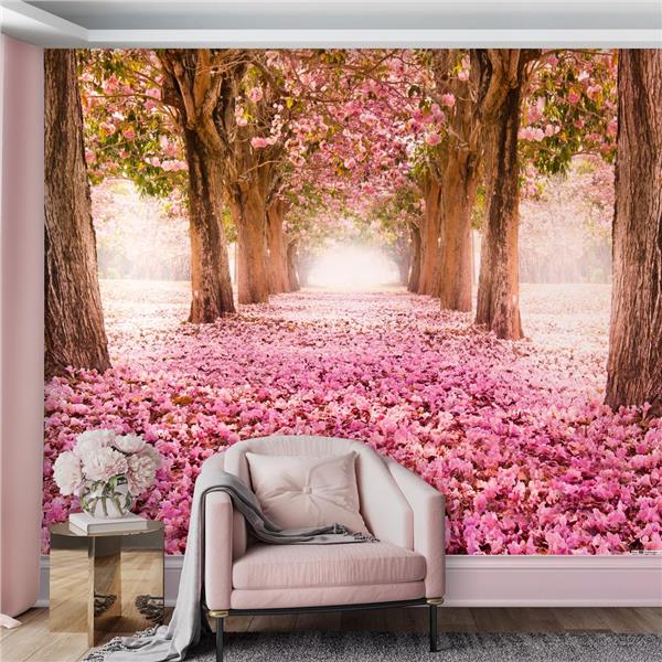 Pembe Çiçekli Yol Duvar Kağıdı