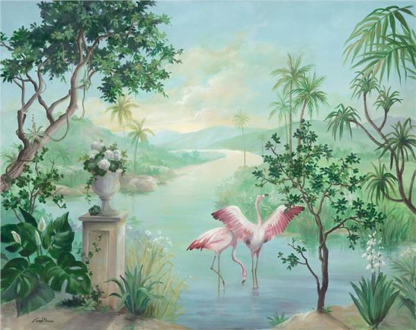 Pembe Flamingo Tropikal Desenli Duvar Kağıtları