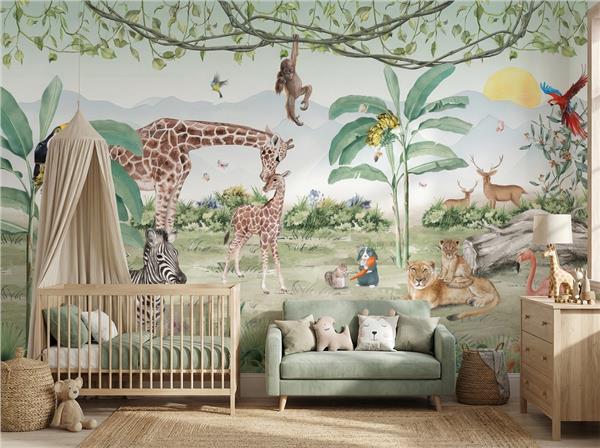 Safari Hayvanları Çocuk Odası Duvar Kağıdı