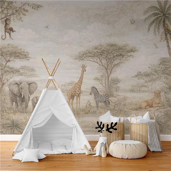 Safari Sevimli Hayvanlar Çocuk Odası Duvar Kağıdı
