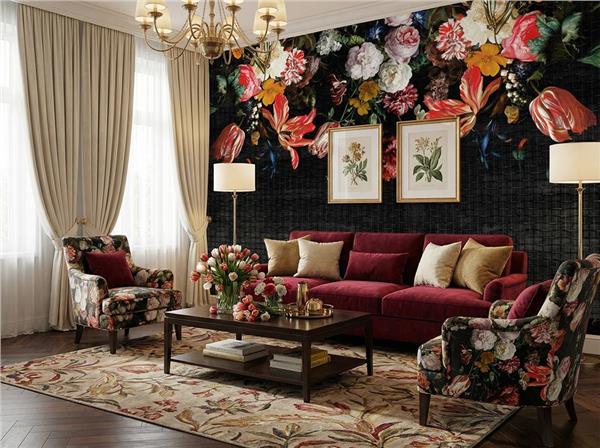 Yukarıdan Sarkan Büyük Çiçek Desen Duvar Kağıdı