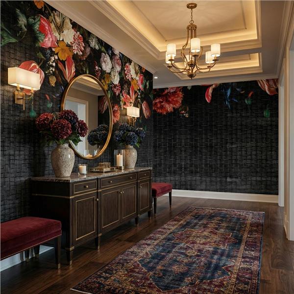 Yukarıdan Sarkan Büyük Çiçek Desen Duvar Kağıdı