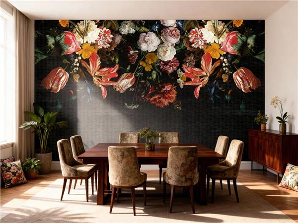 Yukarıdan Sarkan Büyük Çiçek Desen Duvar Kağıdı