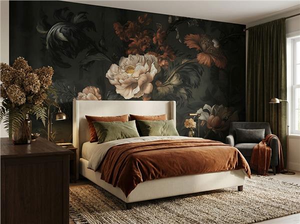 Vintage Büyük Çiçek Desen Duvar Kağıdı