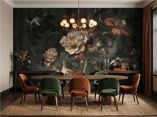 Vintage Büyük Çiçek Desen Duvar Kağıdı