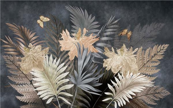 Tropik Yaprak Desenli Spa ve Güzellik Merkezi Duvar Kağıdı