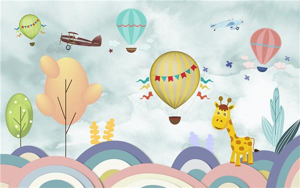 Uçan Balonlar Tayyareler Bebek Odası Duvar Kağıdı