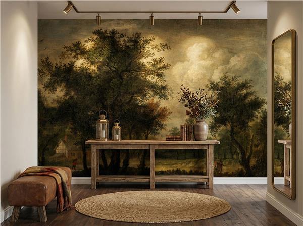 Vintage Ağaç Doğa Manzara Duvar Kağıdı