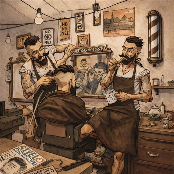 Retro İllüstrasyon Erkek Kuaförü Duvar Kağıdı