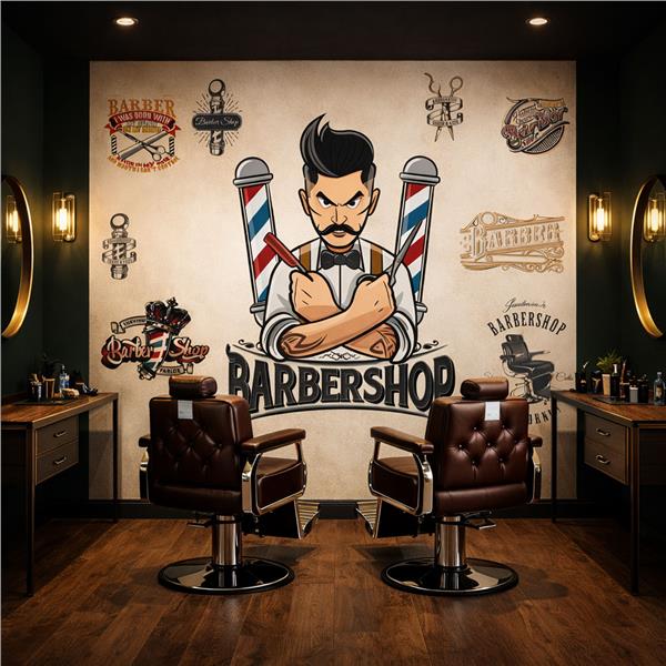 Retro Berber Salonu Konsept Karakter Tasarım Duvar Kağıdı