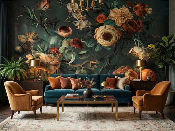 Vintage Büyük Çiçek Desen Duvar Kağıdı