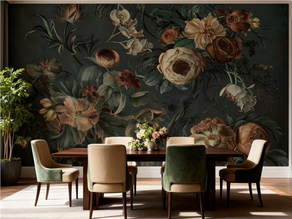 Vintage Büyük Çiçek Desen Duvar Kağıdı