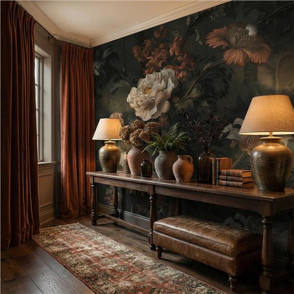 Vintage Büyük Çiçek Desen Duvar Kağıdı