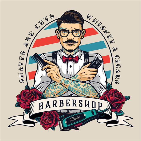 Premium Erkek Kuaförü Konsept Retro Duvar Kağıdı