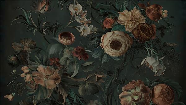 Vintage Büyük Çiçek Desen Duvar Kağıdı