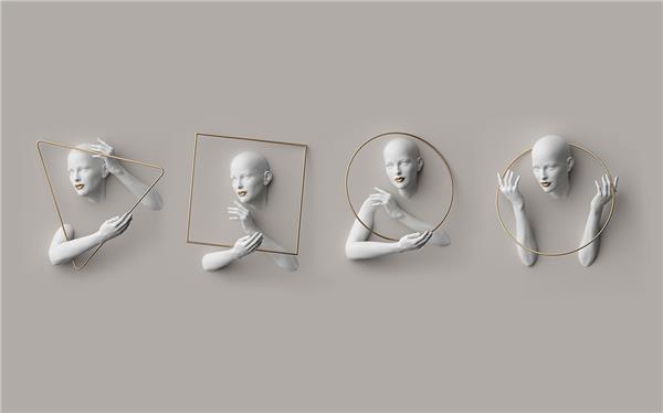 Modern Heykelsi Figür Desenli Duvar Kağıdı | Altın Geometrik Detaylı Sanatsal Duvar Kağıdı | Premium Duvar Kaplama