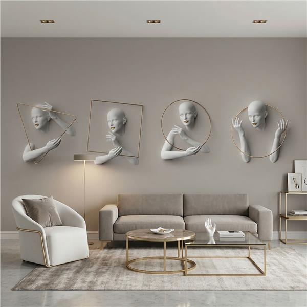 Modern Heykelsi Figür Desenli Duvar Kağıdı | Altın Geometrik Detaylı Sanatsal Duvar Kağıdı | Premium Duvar Kaplama