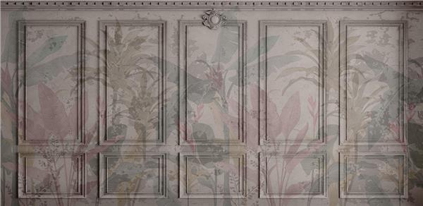 Vintage Tropikal Yaprak Desenli Duvar Kağıdı | Klasik Çıta Panel Efektli Botanik Duvar Kağıdı