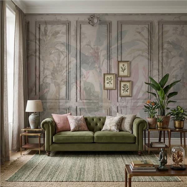 Vintage Tropikal Yaprak Desenli Duvar Kağıdı | Klasik Çıta Panel Efektli Botanik Duvar Kağıdı