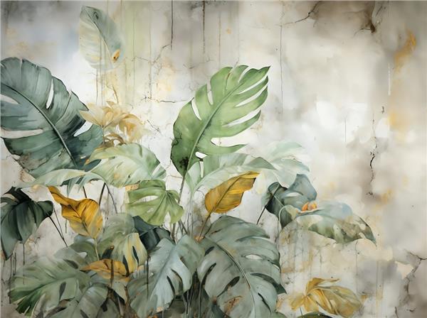 Vintage Yapraklar Tasarım Duvar Kağıdı