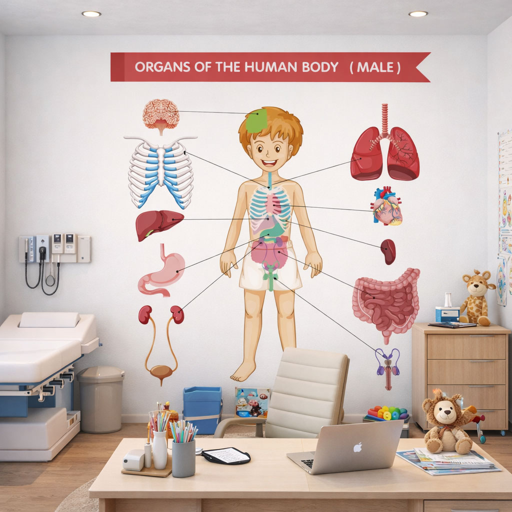 Çocuk Muayene Odası Eğitici İnsan Vücudu Organları Duvar Kağıdı