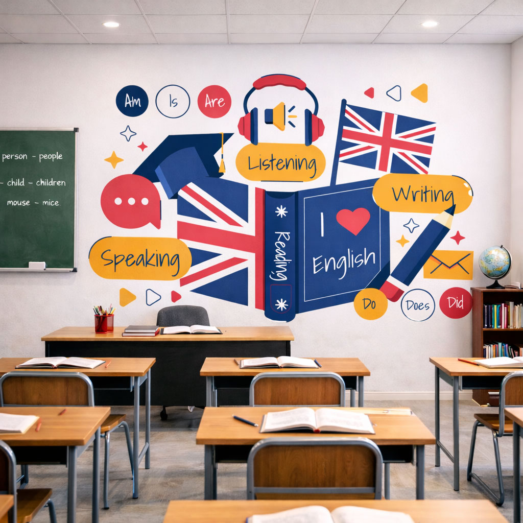 İngilizce Sınıfı Eğitim Temalı Okul Duvar Kağıdı