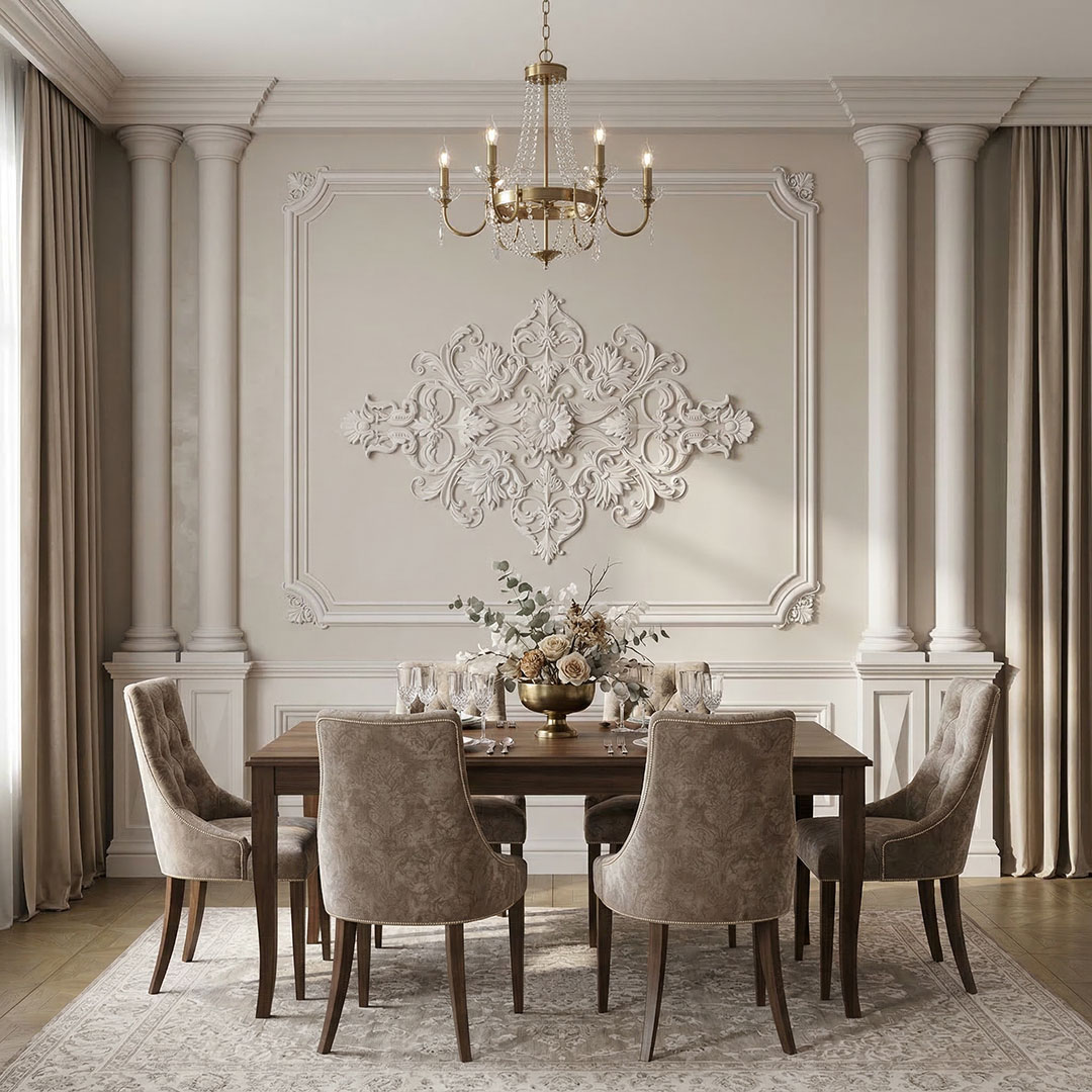 Sütun ve Dekoratif Çıta Motif Desenli Duvar Kağıdı