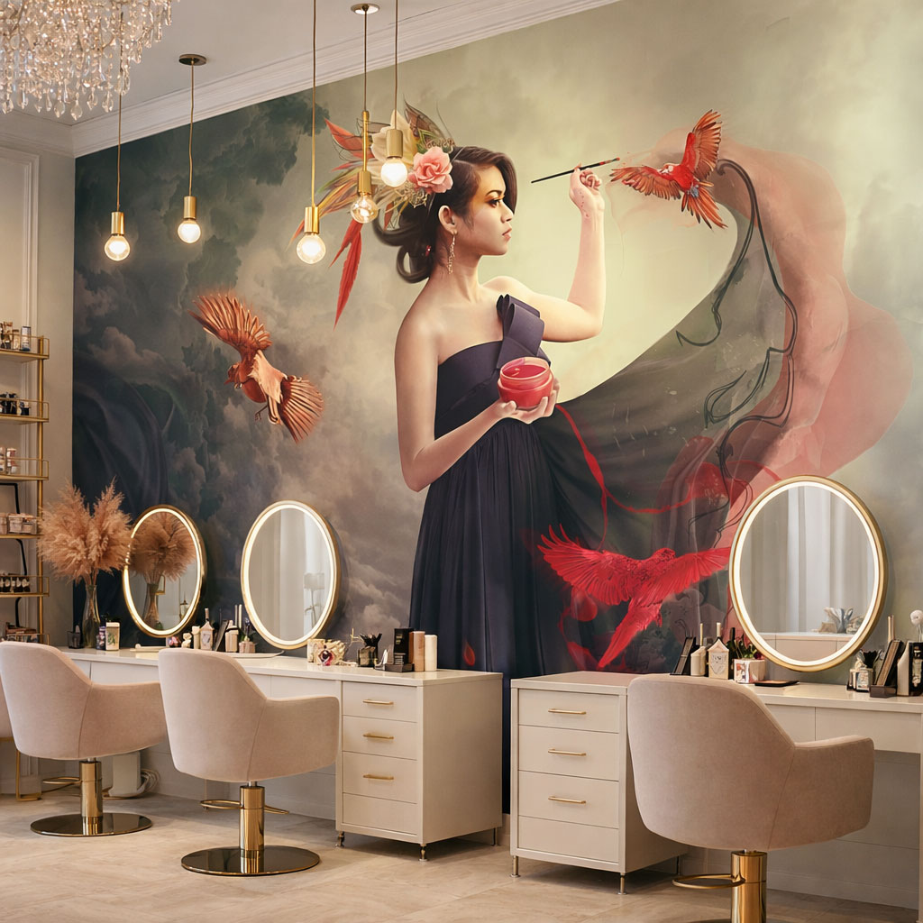 Sanatsal Kadın Kuaförü Duvar Kağıdı – Güzellik Salonu Duvar Kağıdı Tasarımı