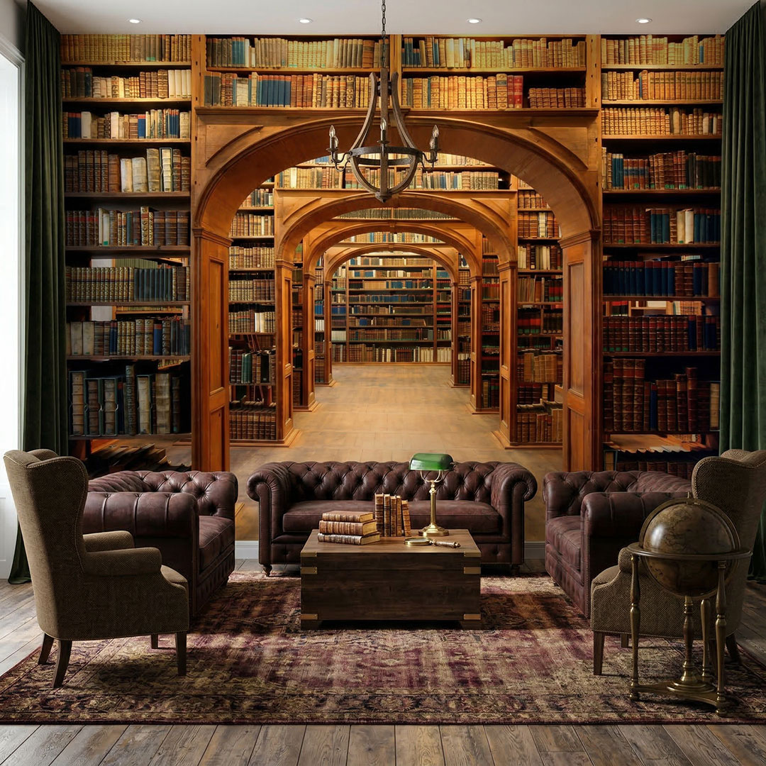 Kütüphane ve Kitaplık Desenli Duvar Kağıdı