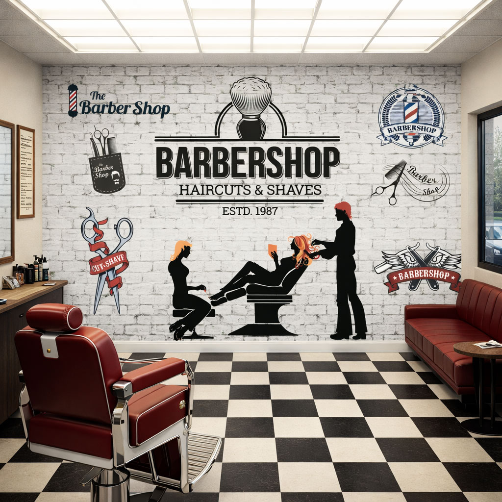 Vintage Erkek Berber Salonu Konsept Duvar Kağıdı