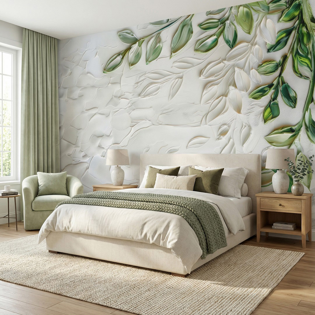 Kabartma Görünüm Yaprak Duvar Kağıdı