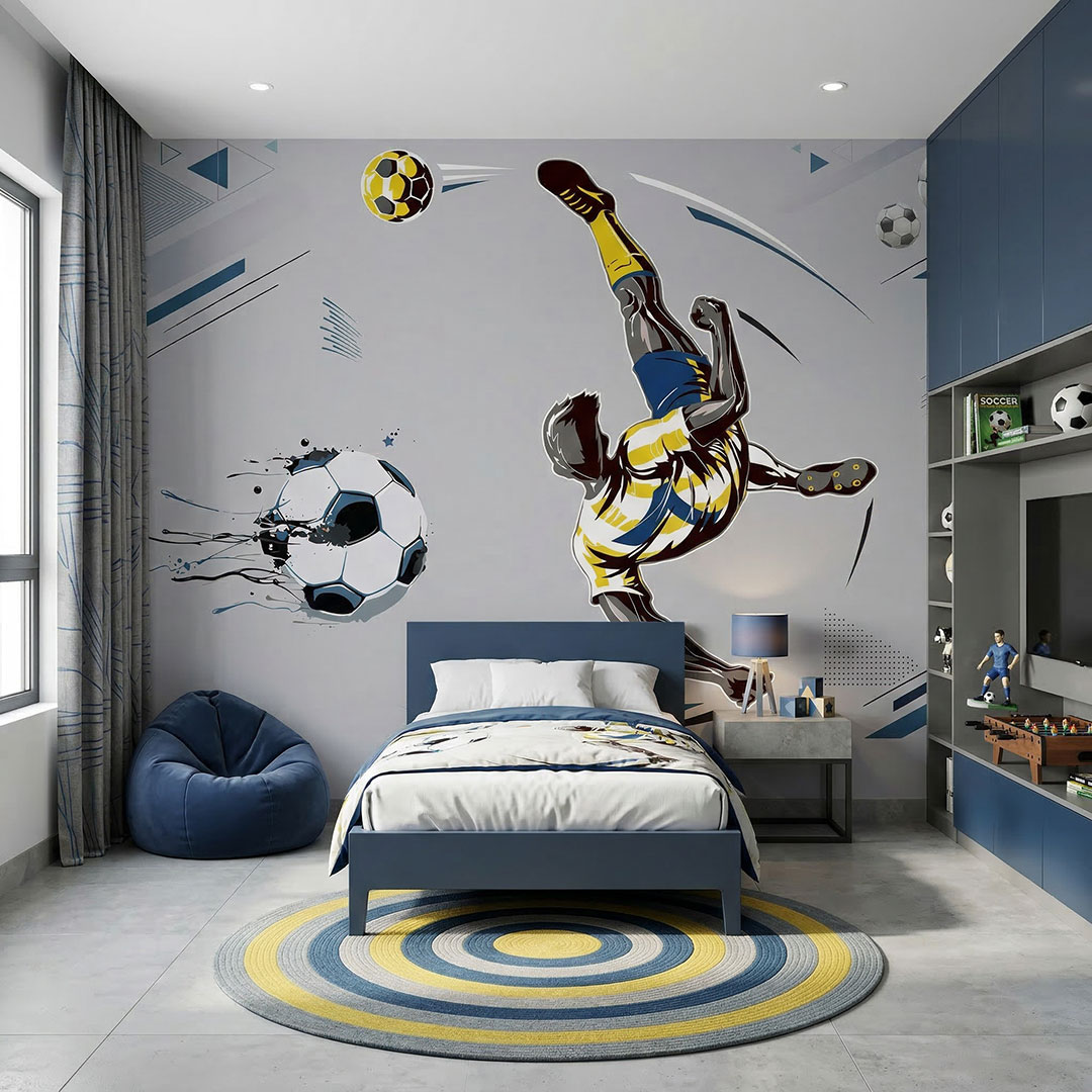 Futbolcu Figürlü Çocuk Odası Duvar Kağıdı | Futbol Temalı Çocuk Odası Duvar Kağıdı | Spor Duvar Kağıdı