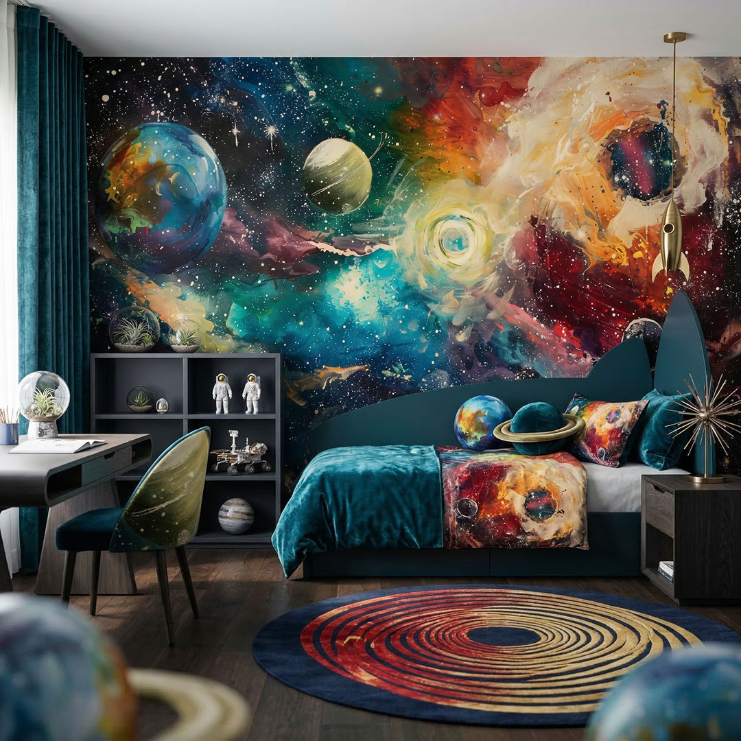 Uzay Duvar Kağıdı | Galaksi Desenli Duvar Kağıdı | Gezegen Desenli Çocuk Odası Duvar Kağıdı